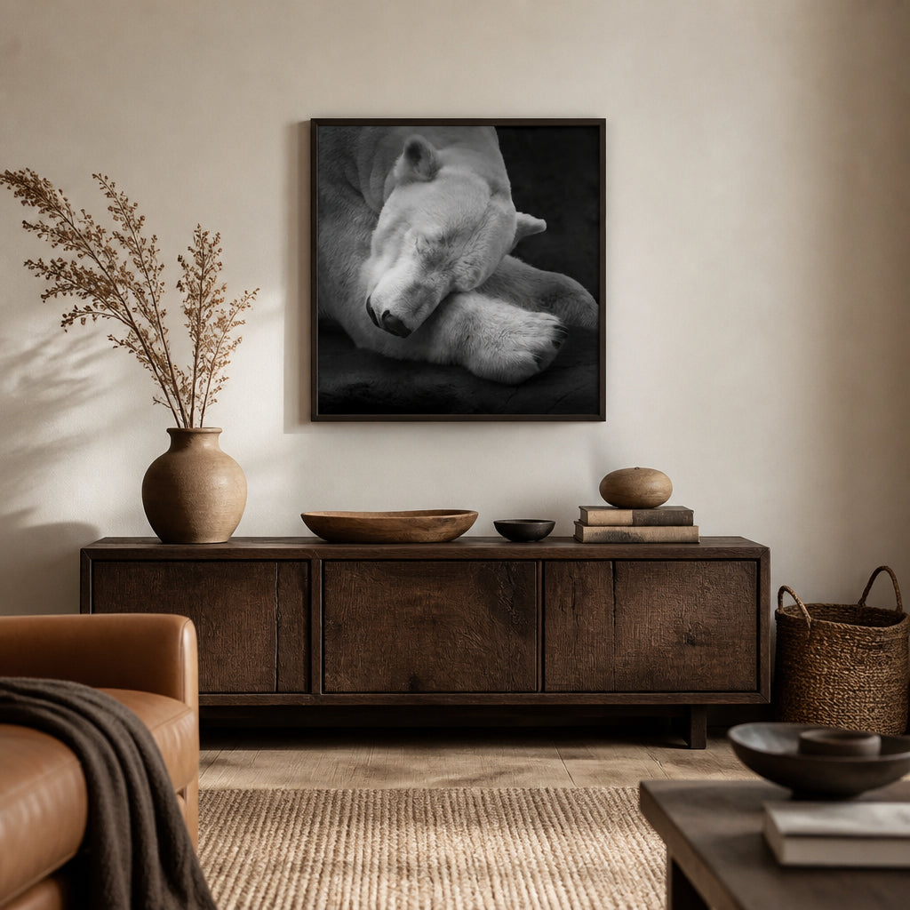 Polar Bear Pillow Photo Print shown in a styled room