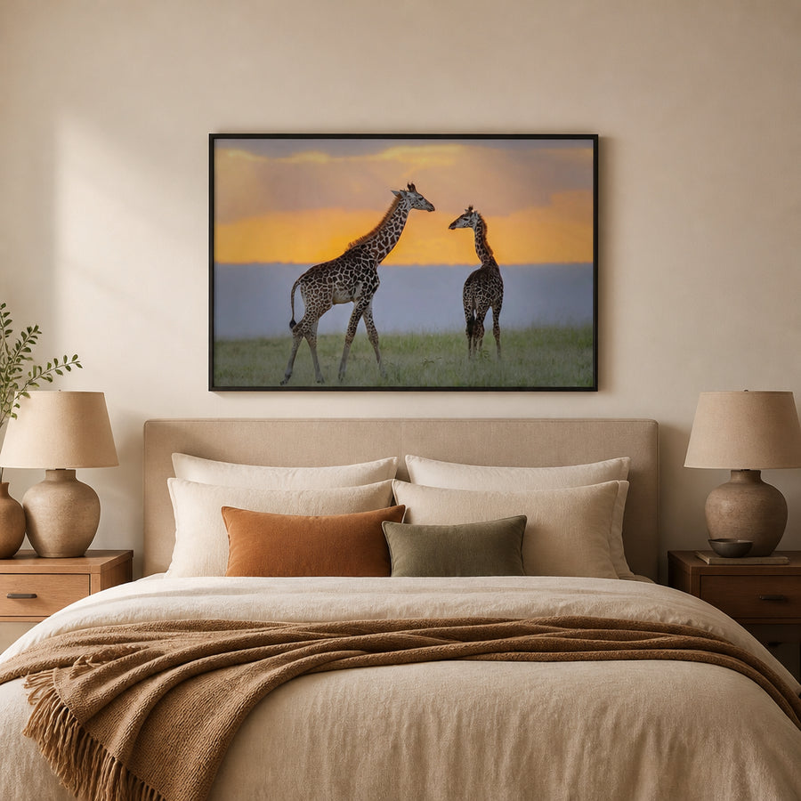 Sunset Giraffe Peace Photo Print in a room setting
