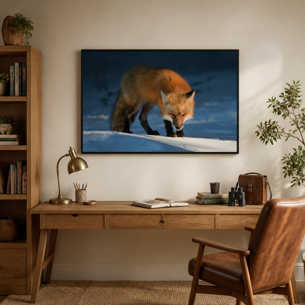 Room mockup featuring Winter Fox Prowler Photo Print