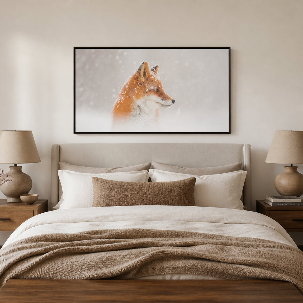 Room mockup featuring Winter Fox Serenity Photo Print