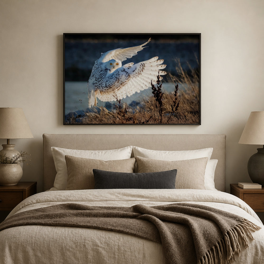 Room mockup featuring Wings Of The Snowy Dawn Photo Print