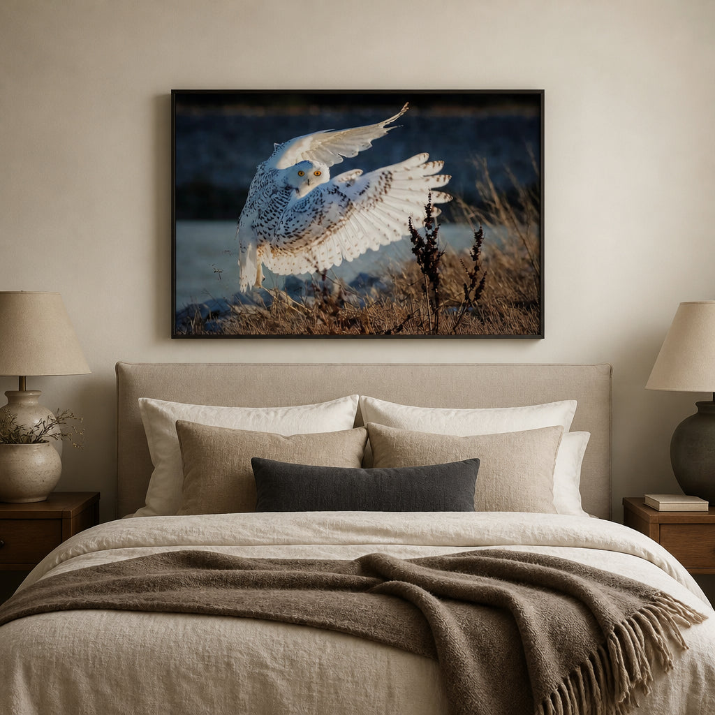 Room mockup featuring Wings Of The Snowy Dawn Photo Print