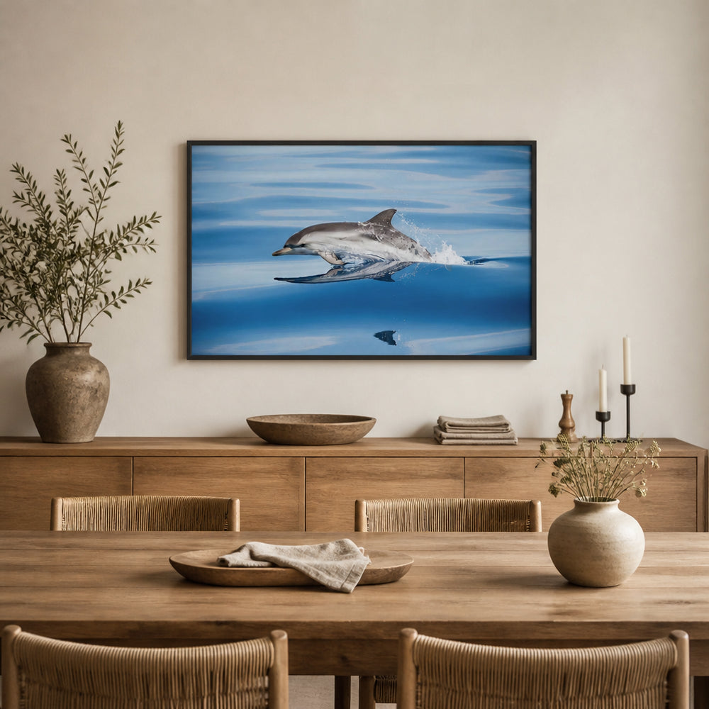 Room mockup featuring Ocean Striped Dolphin Photo Print