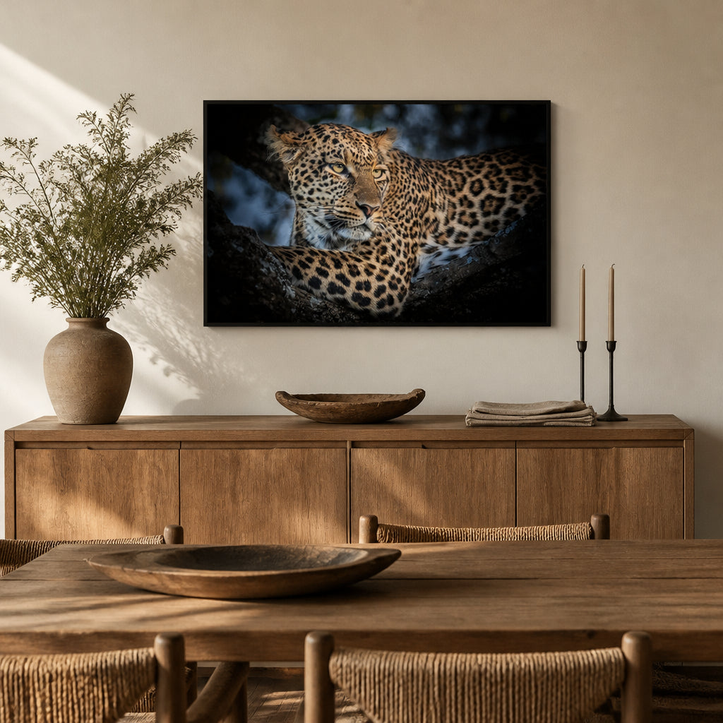 Room mockup featuring Leopard Night Vigil Photo Print