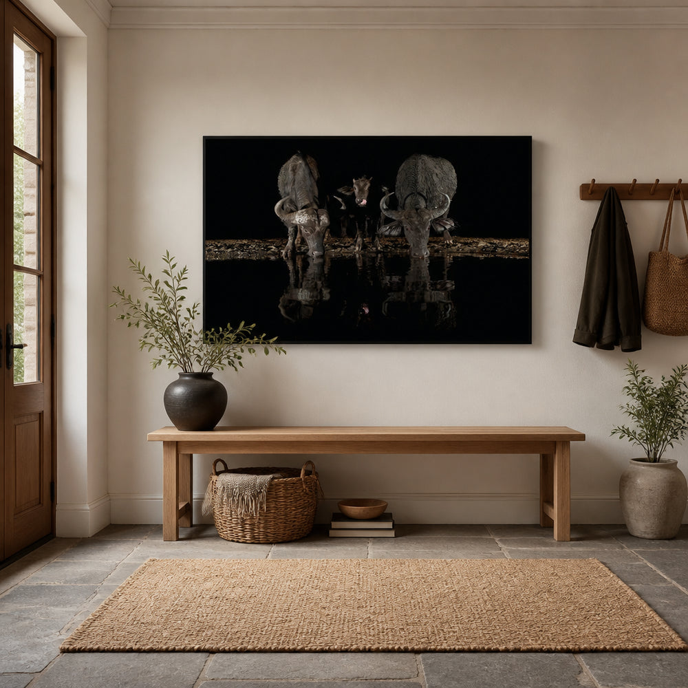 Room mockup featuring The Thirsty Trio Photo Print