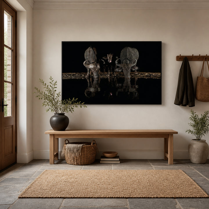 Room mockup featuring The Thirsty Trio Photo Print