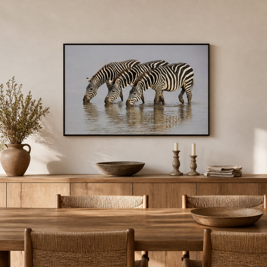 Three Zebras Unity Photo Print in a room setting