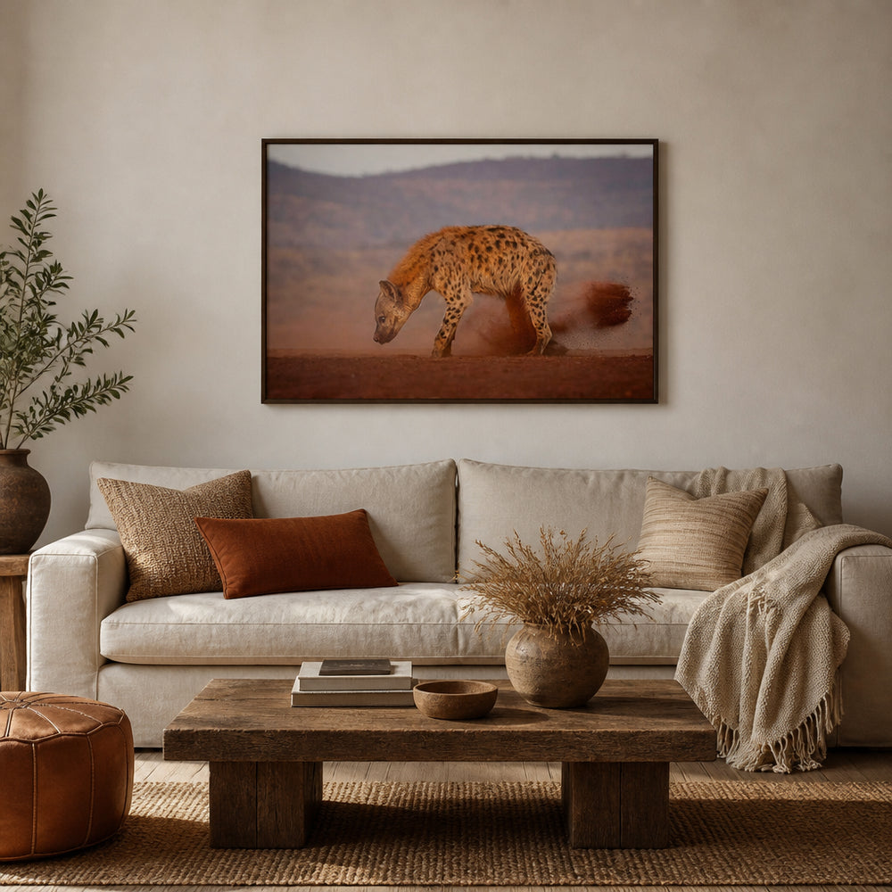 Room mockup featuring Hyena Dust Trail Photo Print