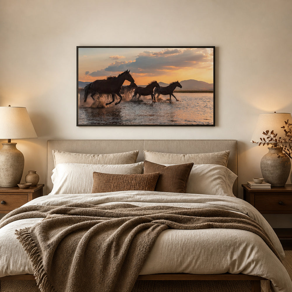 Room mockup featuring Twilight Splash Mustangs Photo Print