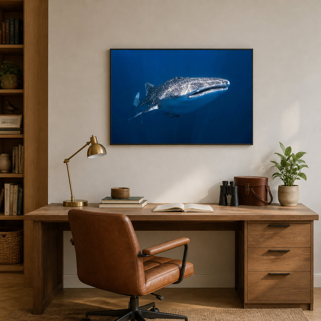 Whale Shark Majesty Photo Print shown in a styled room