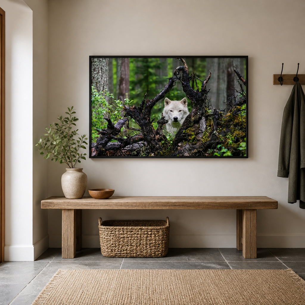 Room mockup featuring Forest Guard Wolf Photo Print