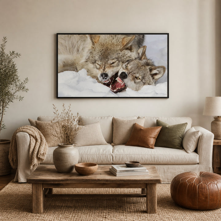 Room mockup featuring Snowbound Fierce Wolves Photo Print