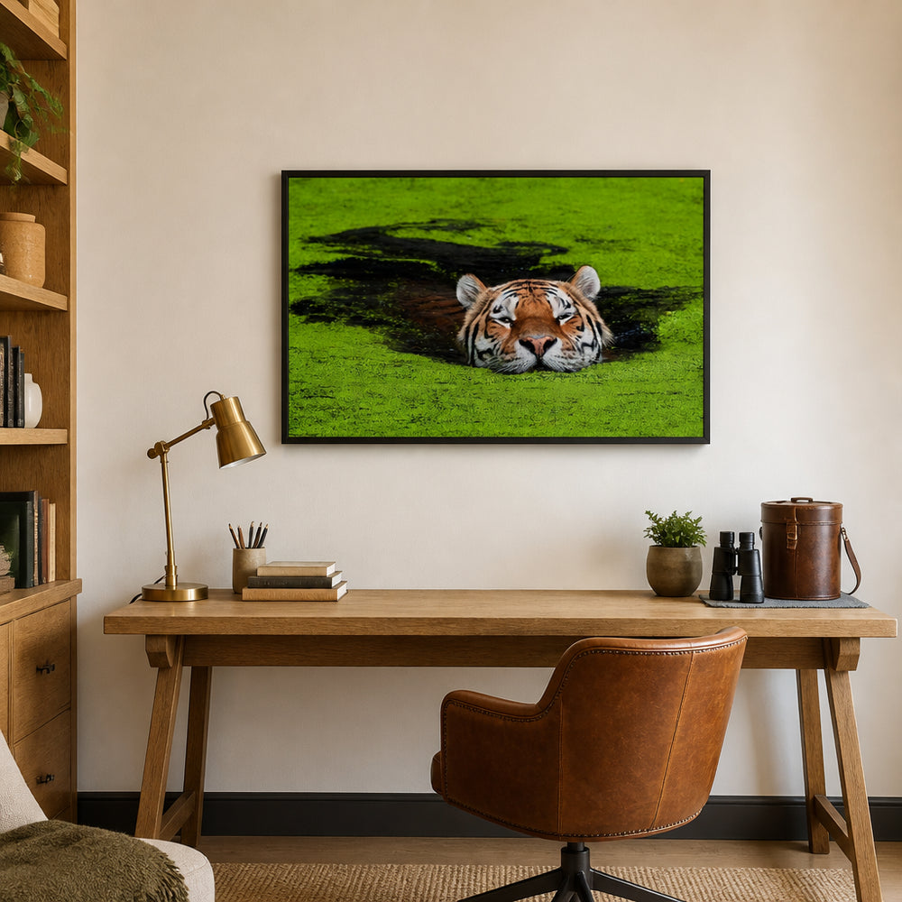Room mockup featuring Emerald Serenity Tigress Photo Print