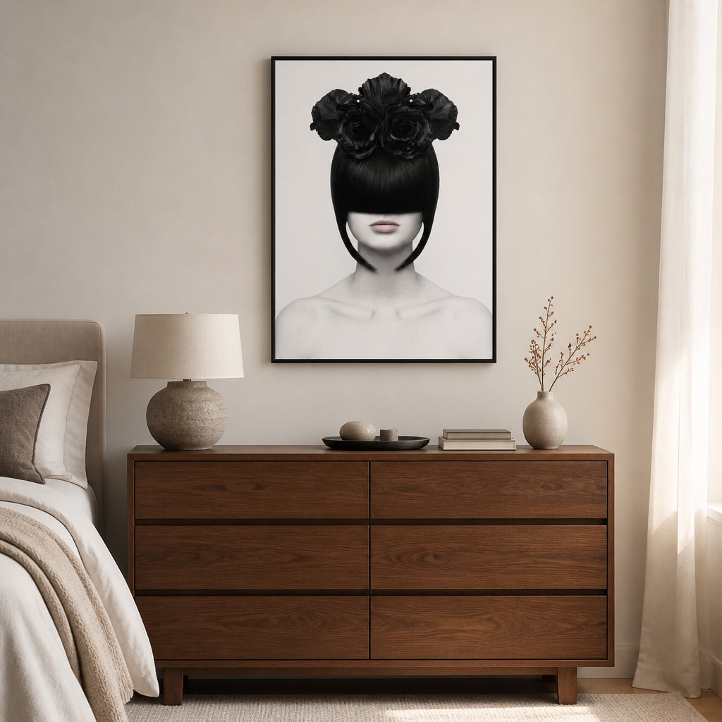 Room mockup featuring Black Widow Blossom Photo Print