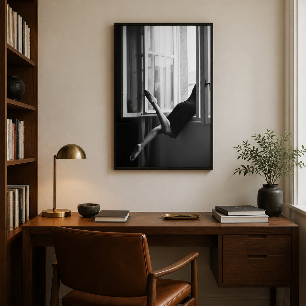 Room mockup featuring Jazzy Sunday Stretching Photo Print