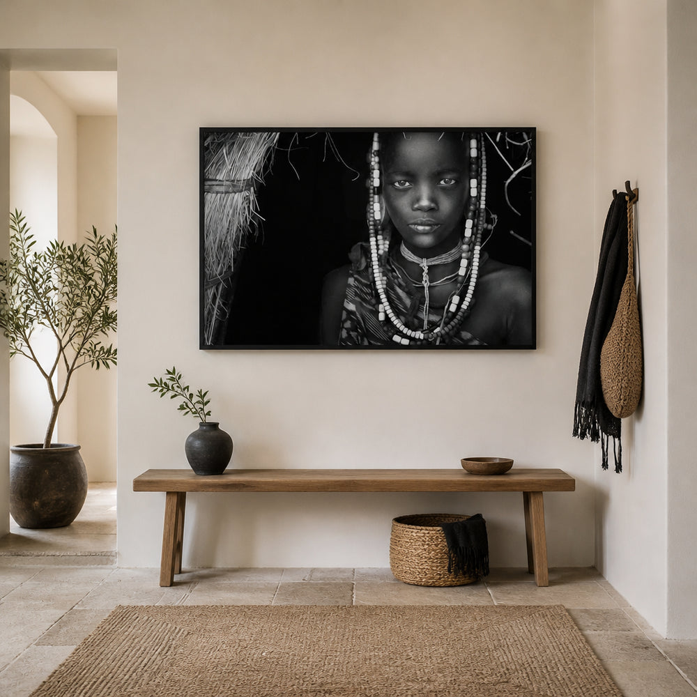 Room mockup featuring Mursi Girl Staring Photo Print