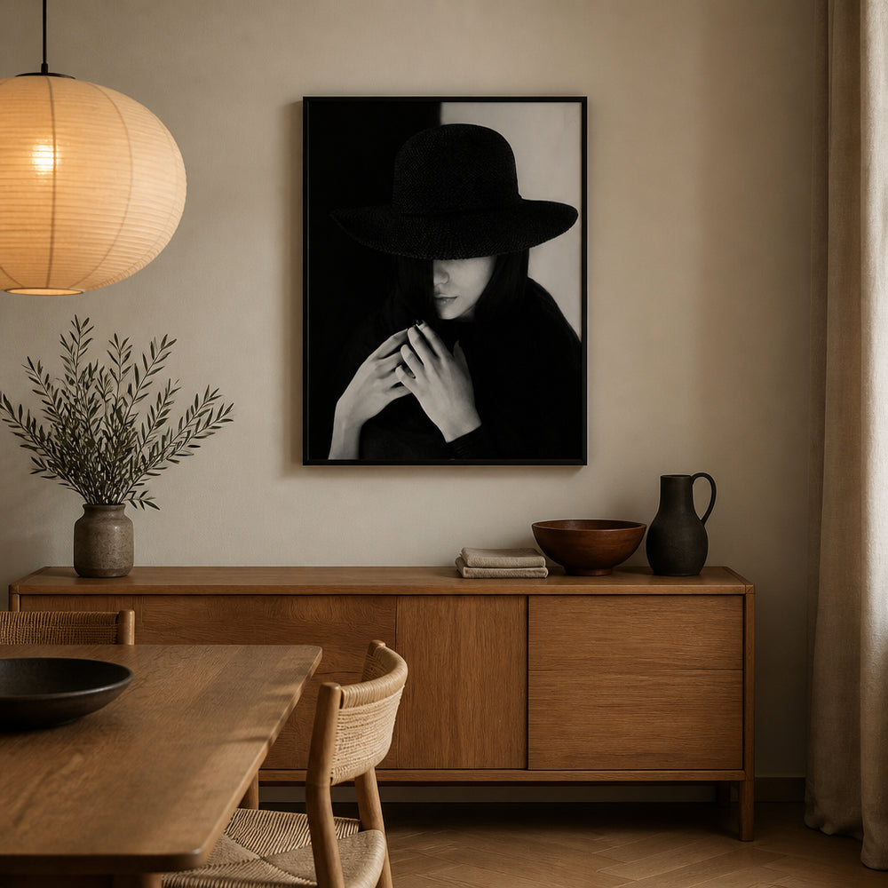 Room mockup featuring Mystery Contemplation Photo Print