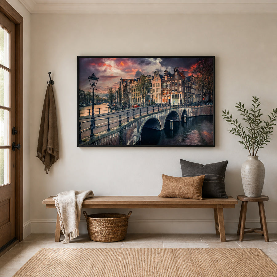 Amsterdam Canal Sunset Photo Print in a room setting