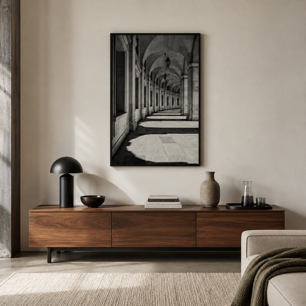Room mockup featuring Curved Corridor Shadows Photo Print