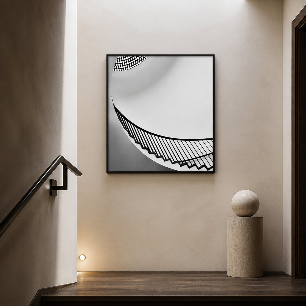 Room mockup featuring Curving Upward Stairway Photo Print