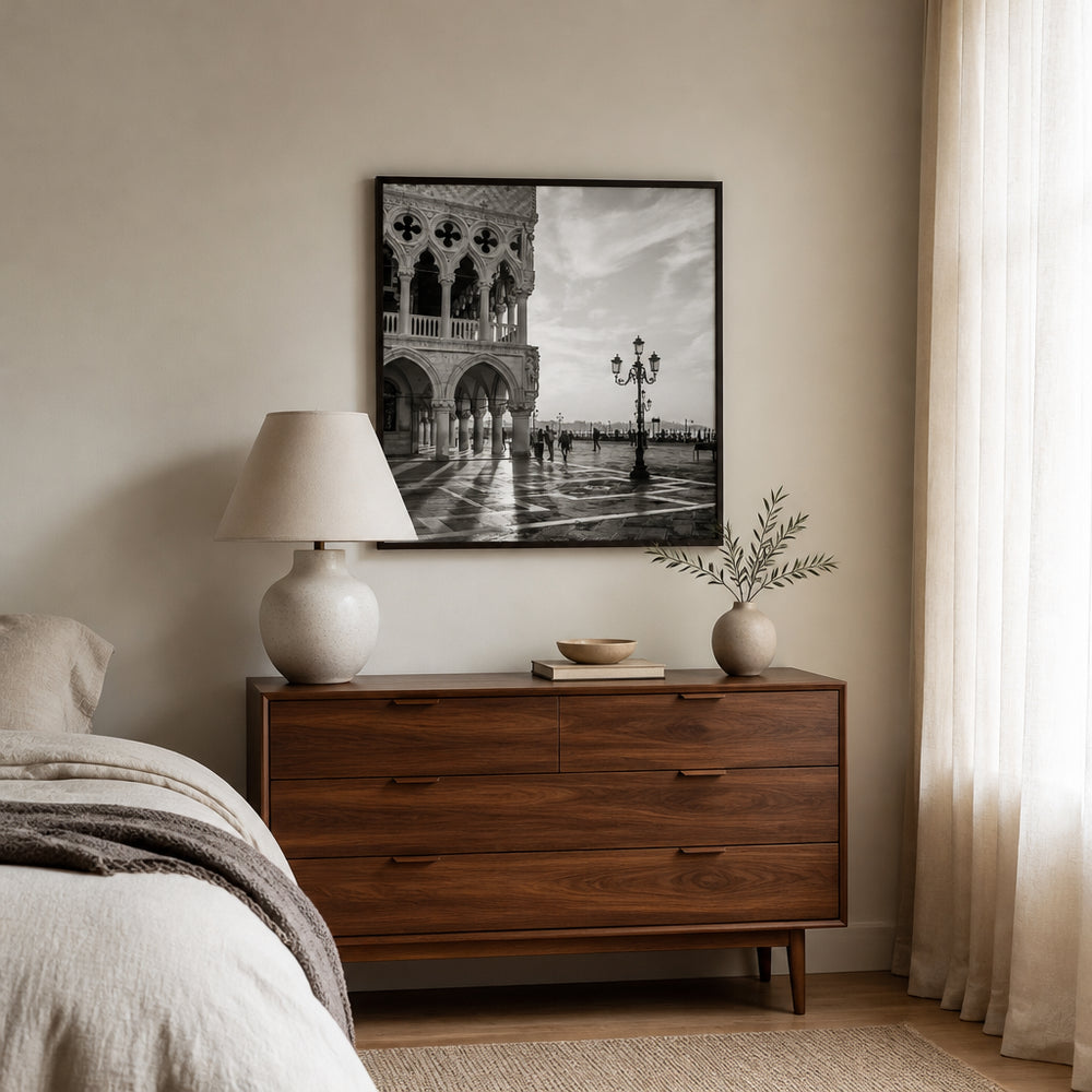 Room mockup featuring Venetian Sunrise Stroll Photo Print
