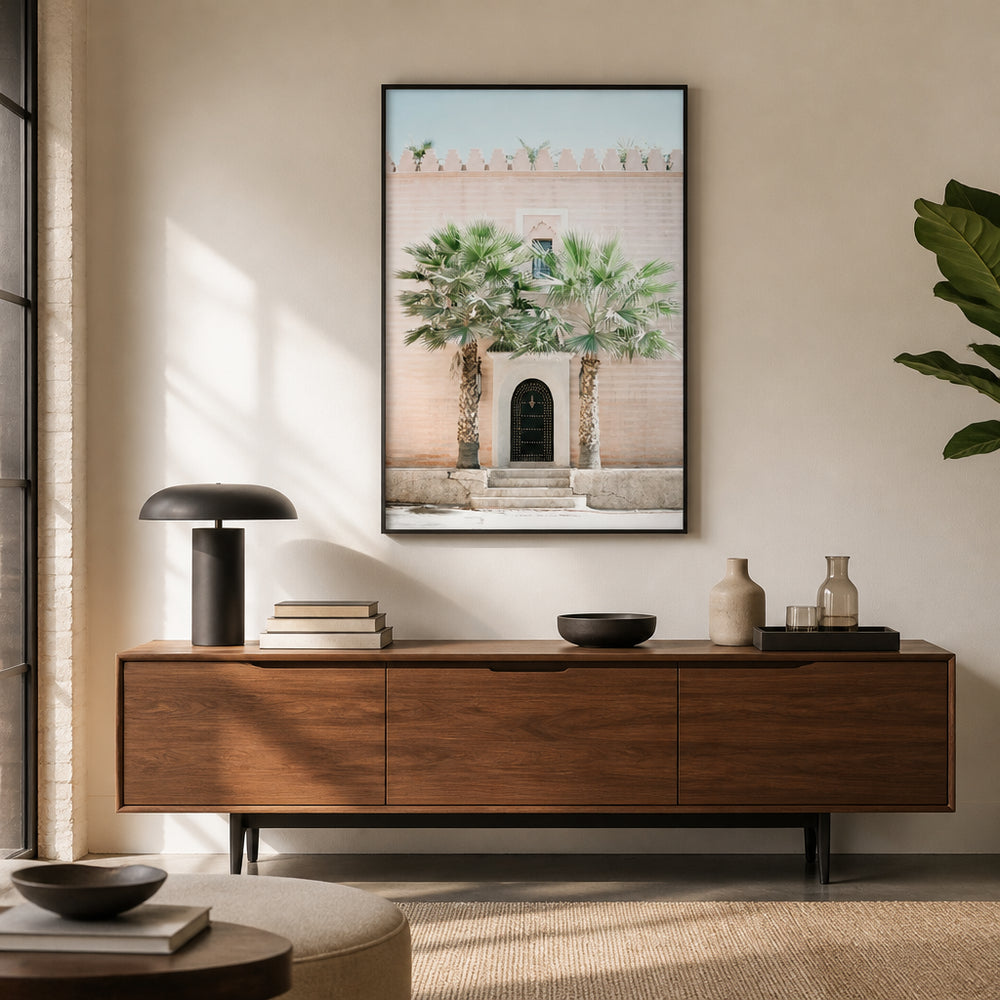 Room mockup featuring Marrakesh Palm Entrance Photo Print