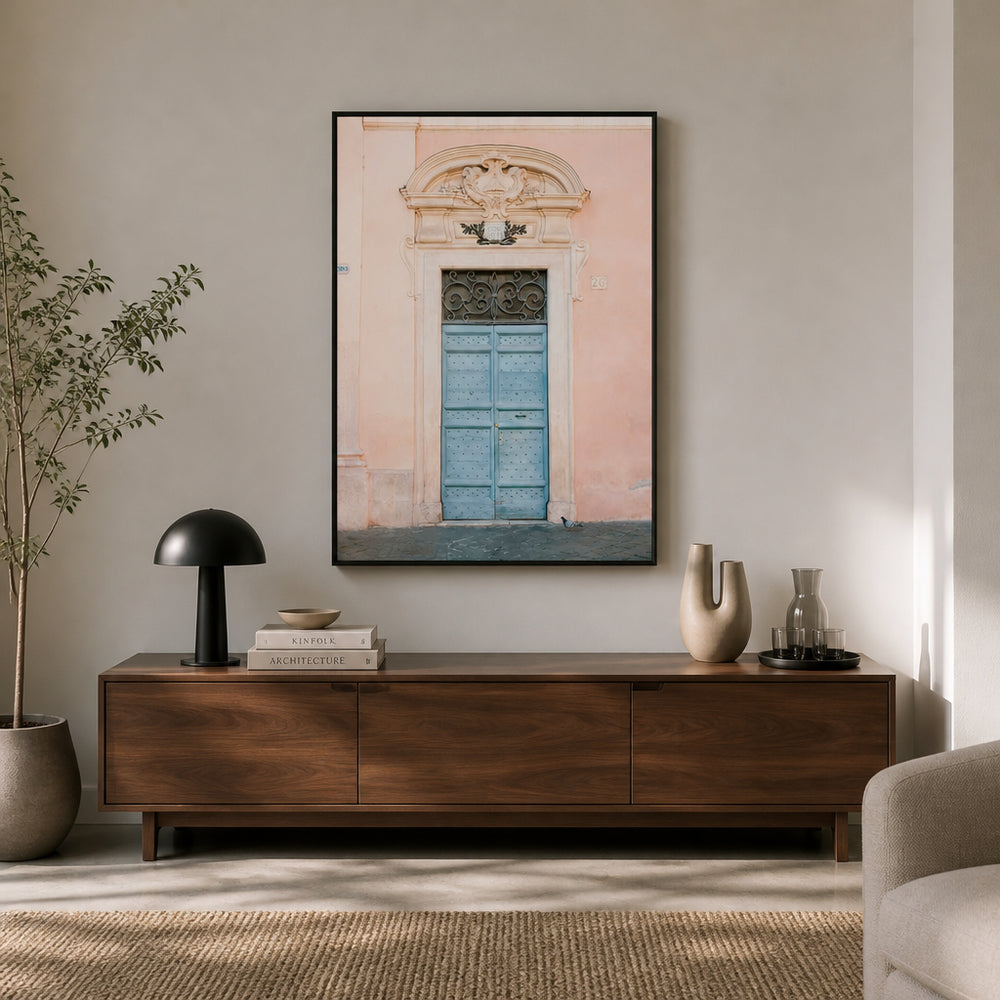 Room mockup featuring Pastel Trastevere Doorway Photo Print