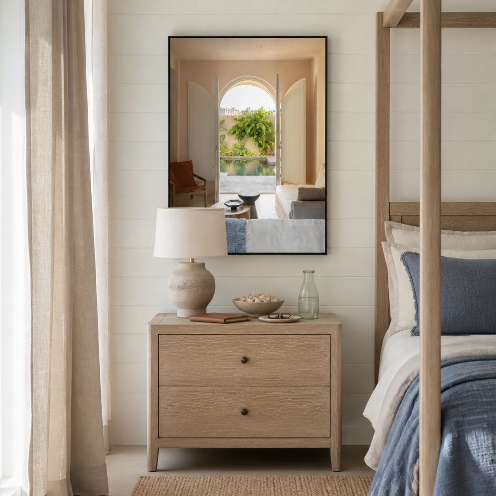 Room mockup featuring Relaxing Poolside Retreat Photo Print