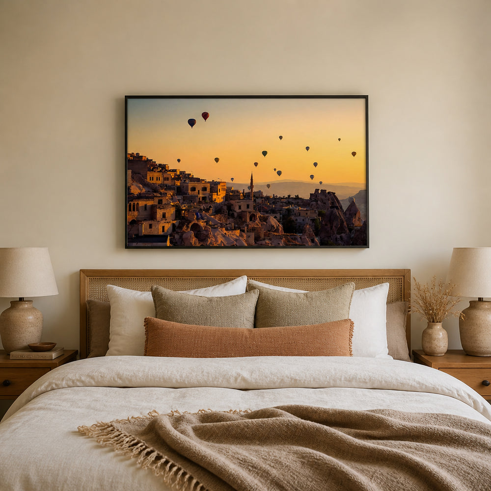 Room mockup featuring Hot Air Balloon Morning Photo Print