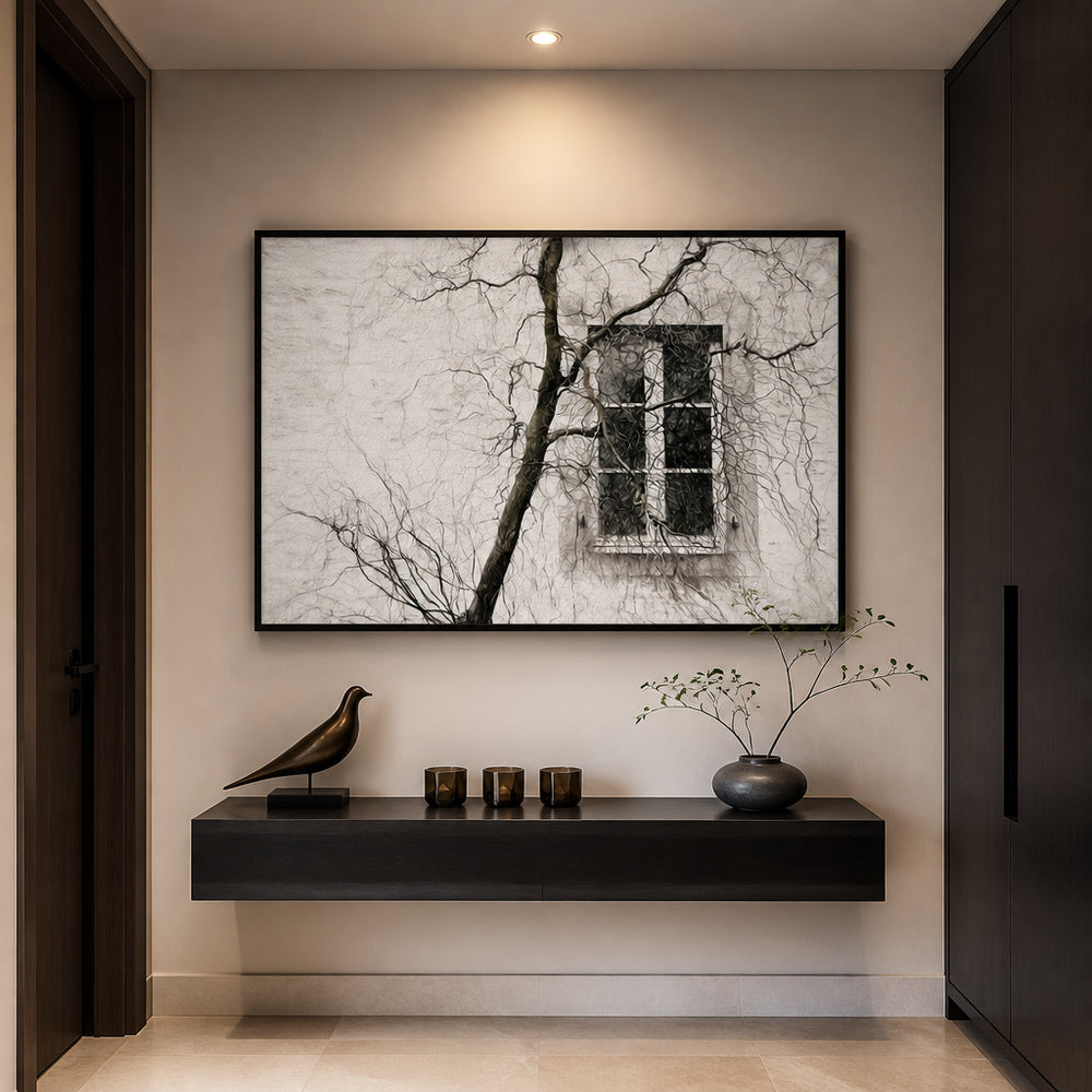 Room mockup featuring Veiled Branches Over Window Photo Print