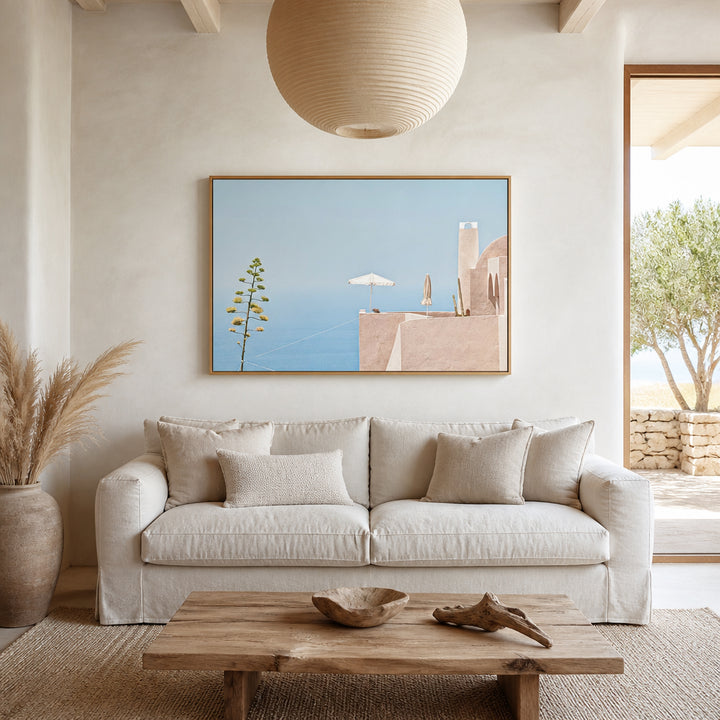 Room mockup featuring Seaside Terrace Relaxation Photo Print