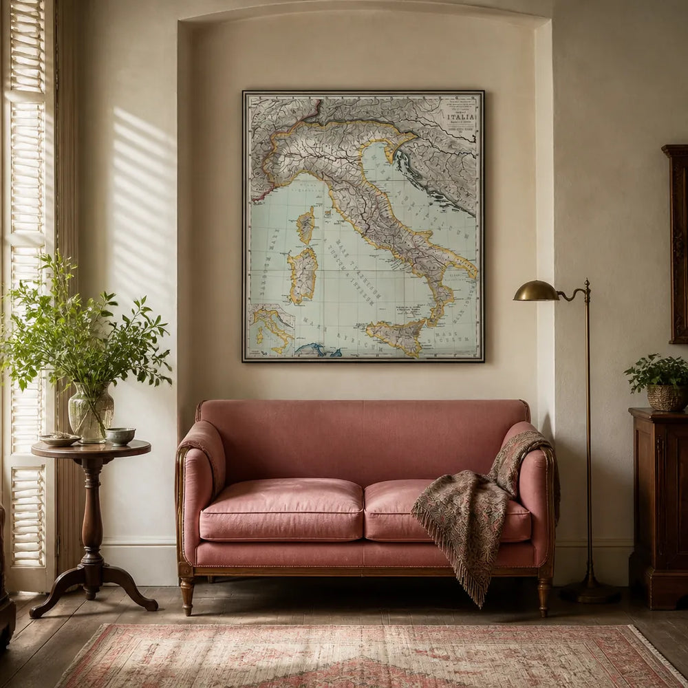 Room mockup featuring Ancient Italia Map by Albert van Kampen Art Print
