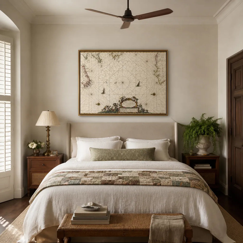 Room mockup featuring Paskaert vant in comen vant Canaal by Pieter Goos Art Print