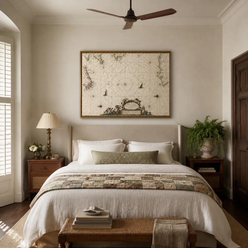 Room mockup featuring Paskaert vant in comen vant Canaal by Pieter Goos Art Print