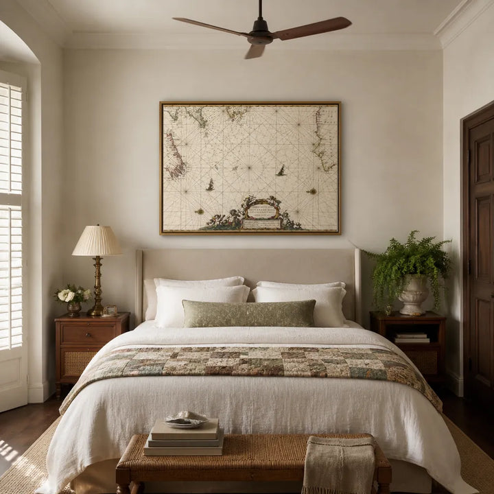 Room mockup featuring Paskaert vant in comen vant Canaal by Pieter Goos Art Print