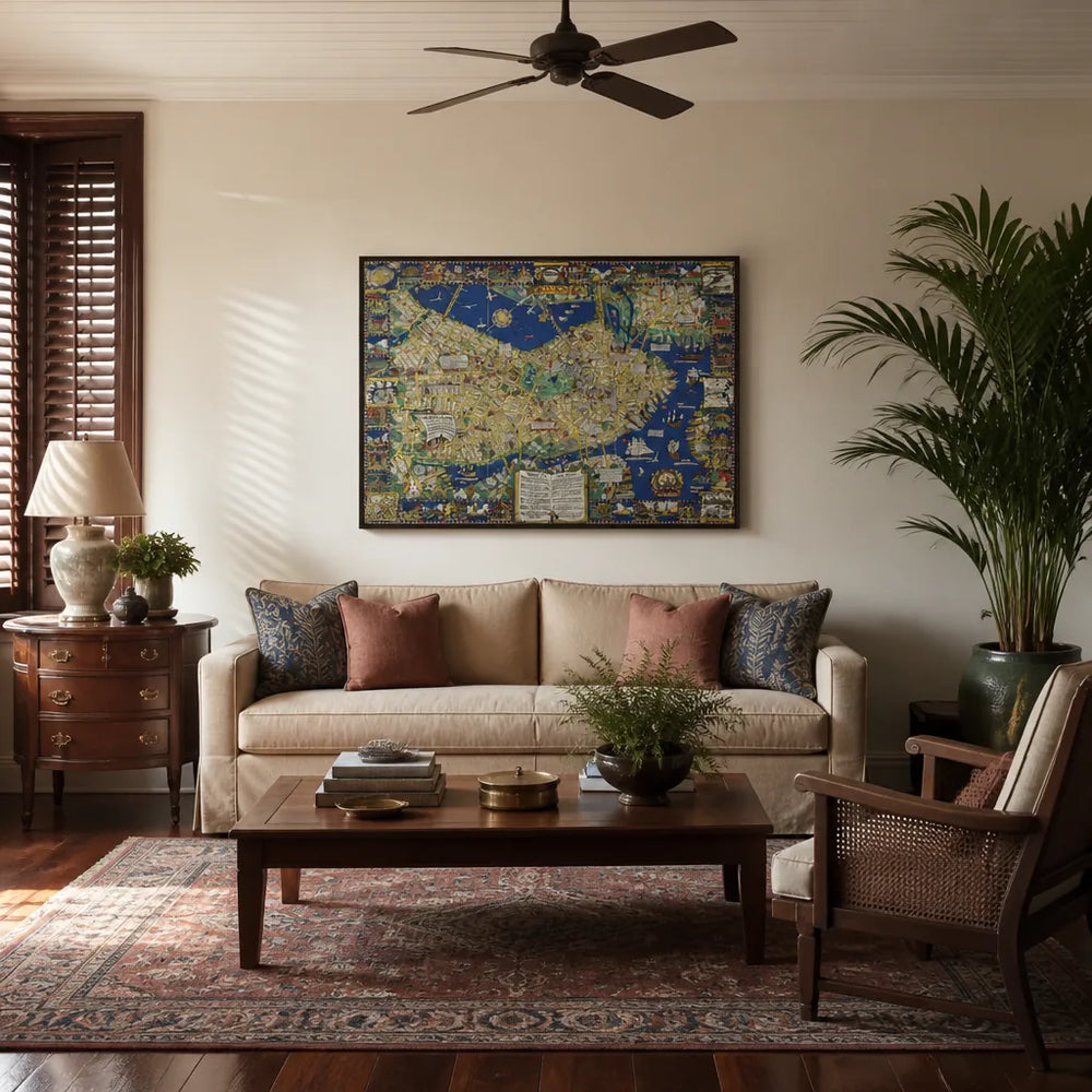 Room mockup featuring The Colour of an Old City A Map of Boston Decorative and Historical Art Print