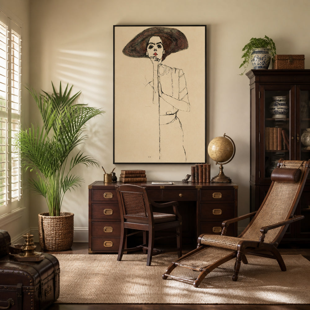 Room mockup featuring Portrait of a Woman 2 by Egon Schiele Art Print