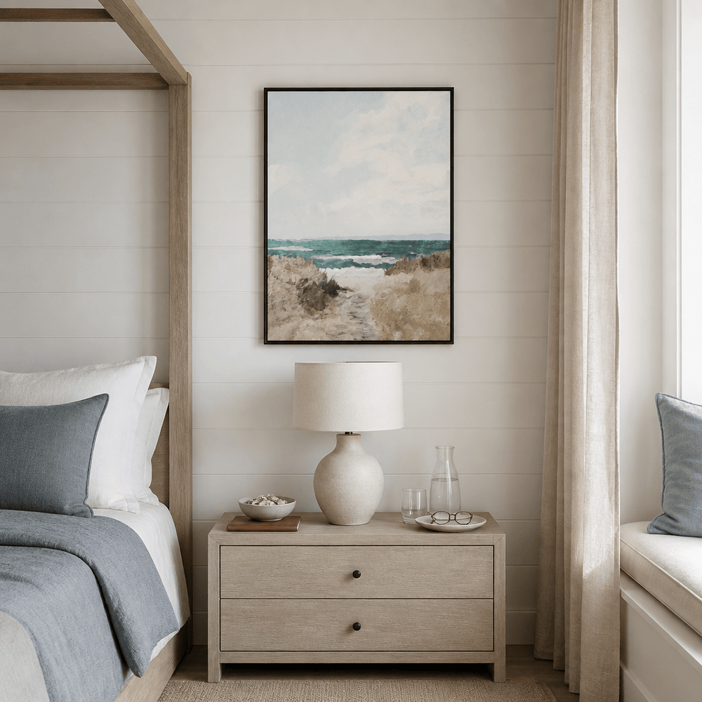 Room mockup featuring Strolling To Shore Art Print