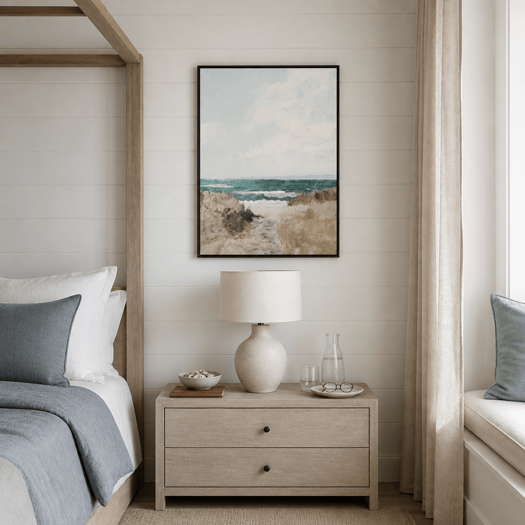 Room mockup featuring Strolling To Shore Art Print
