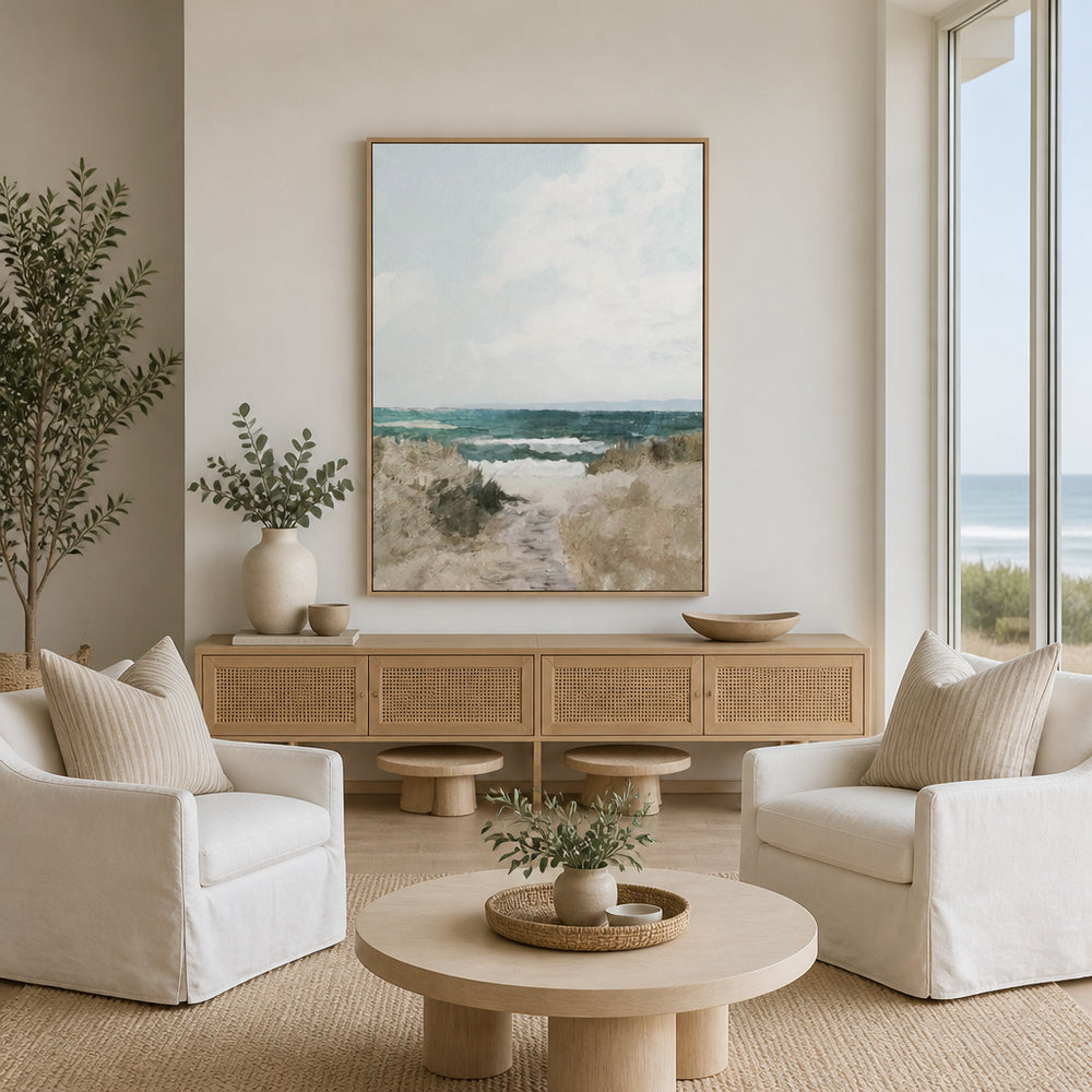 Room mockup featuring Strolling To Shore Art Print