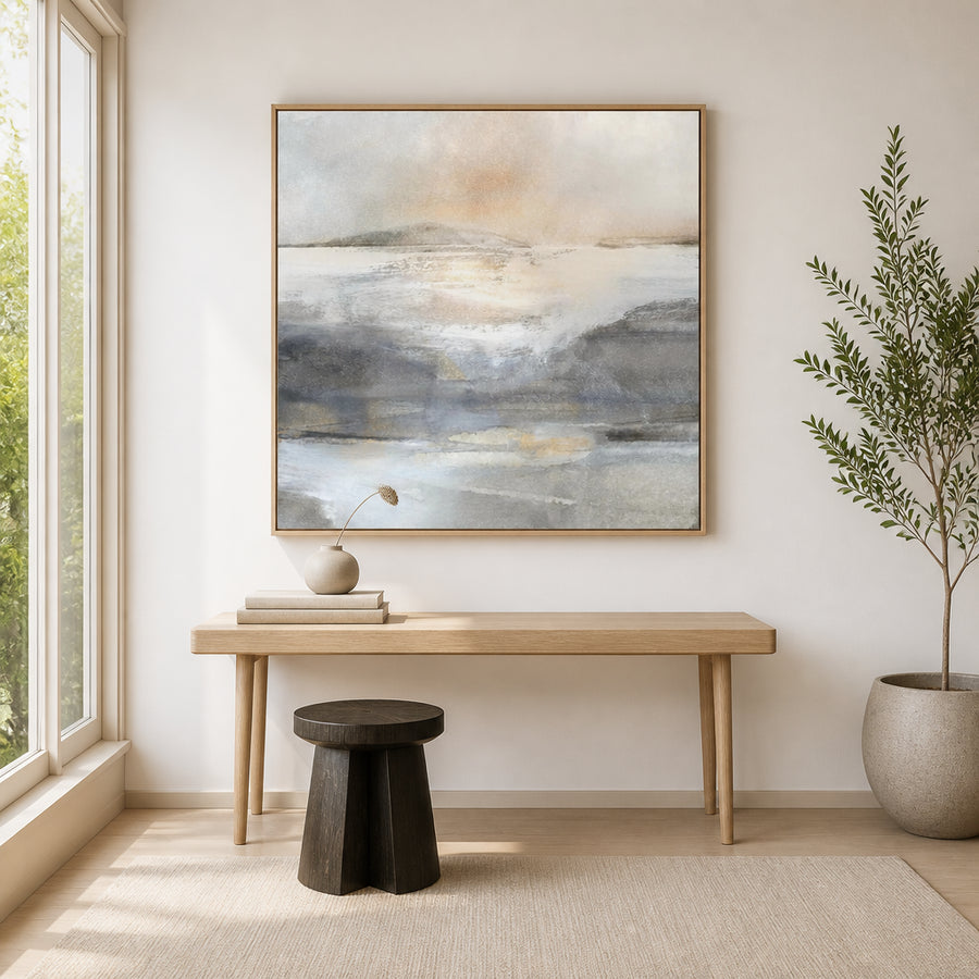 Sunlit Tranquil Land Art Print in a room setting