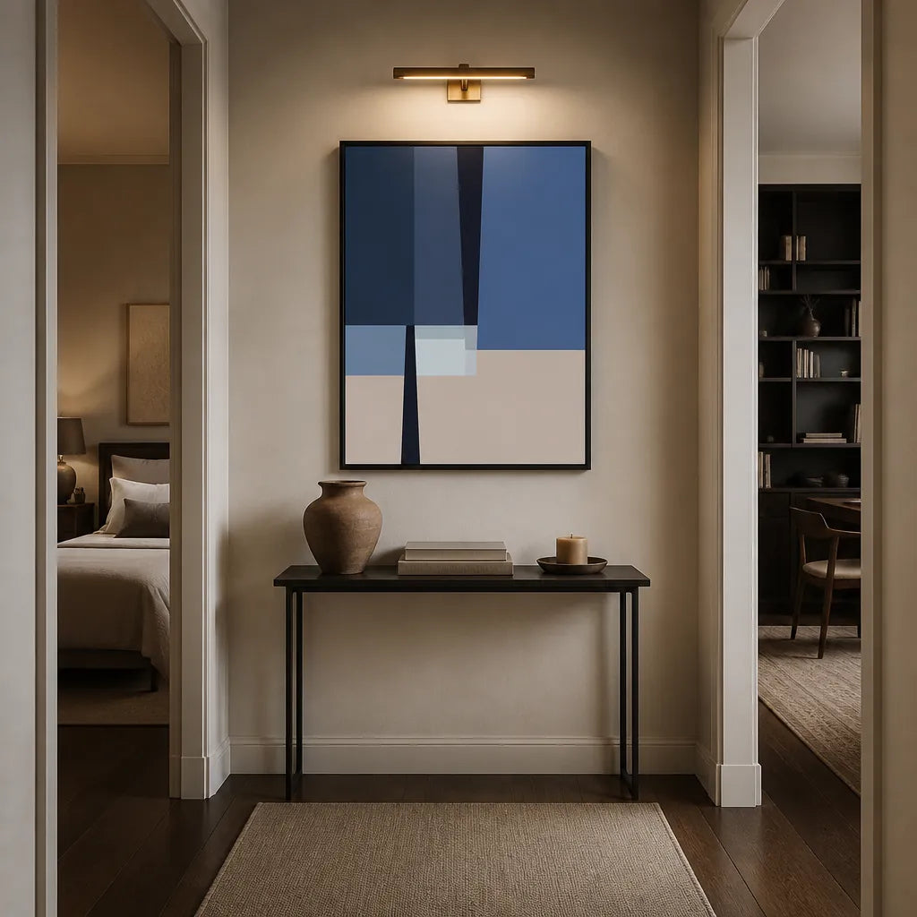 Room mockup featuring Abstract Blue Segments Art Print