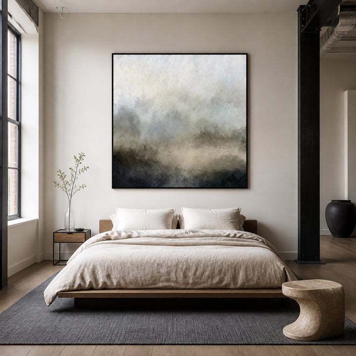 Room mockup featuring Misty Lake Serenity Art Print