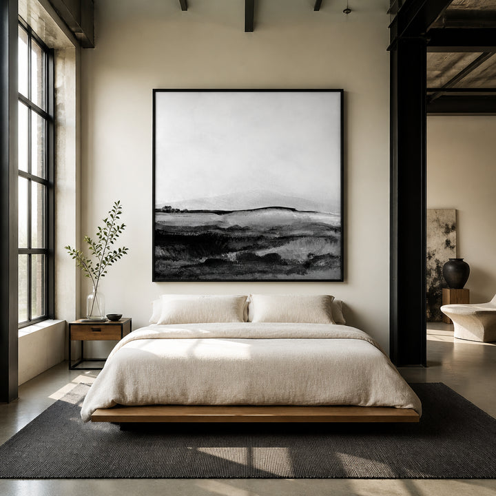 Room mockup featuring Monochrome Hillside Calm Art Print