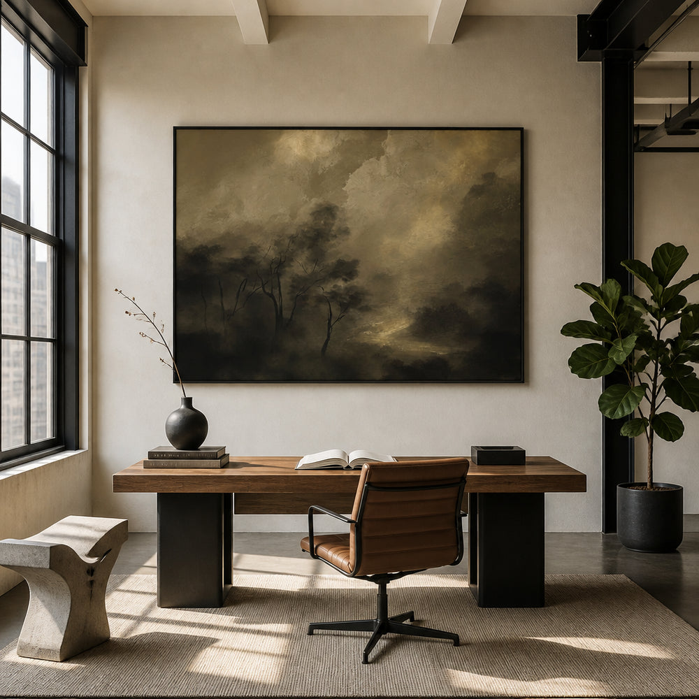 Room mockup featuring Moody Forest Twilight Art Print