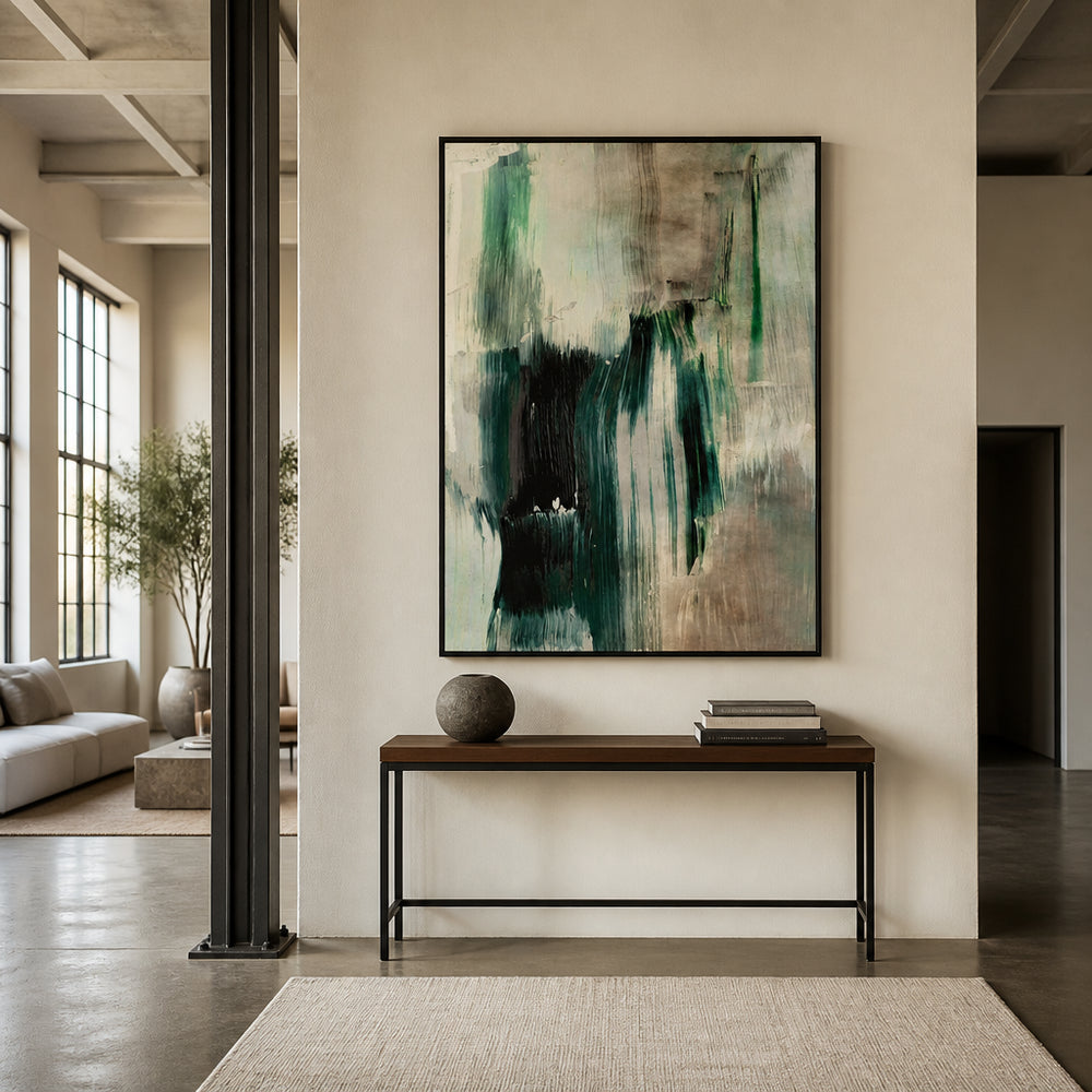 Room mockup featuring Verde Brush Strokes Art Print