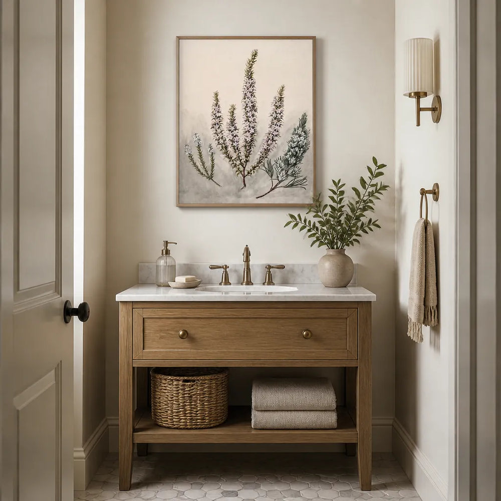 Room mockup featuring Antique Epacris by Sarah Featon Art Print