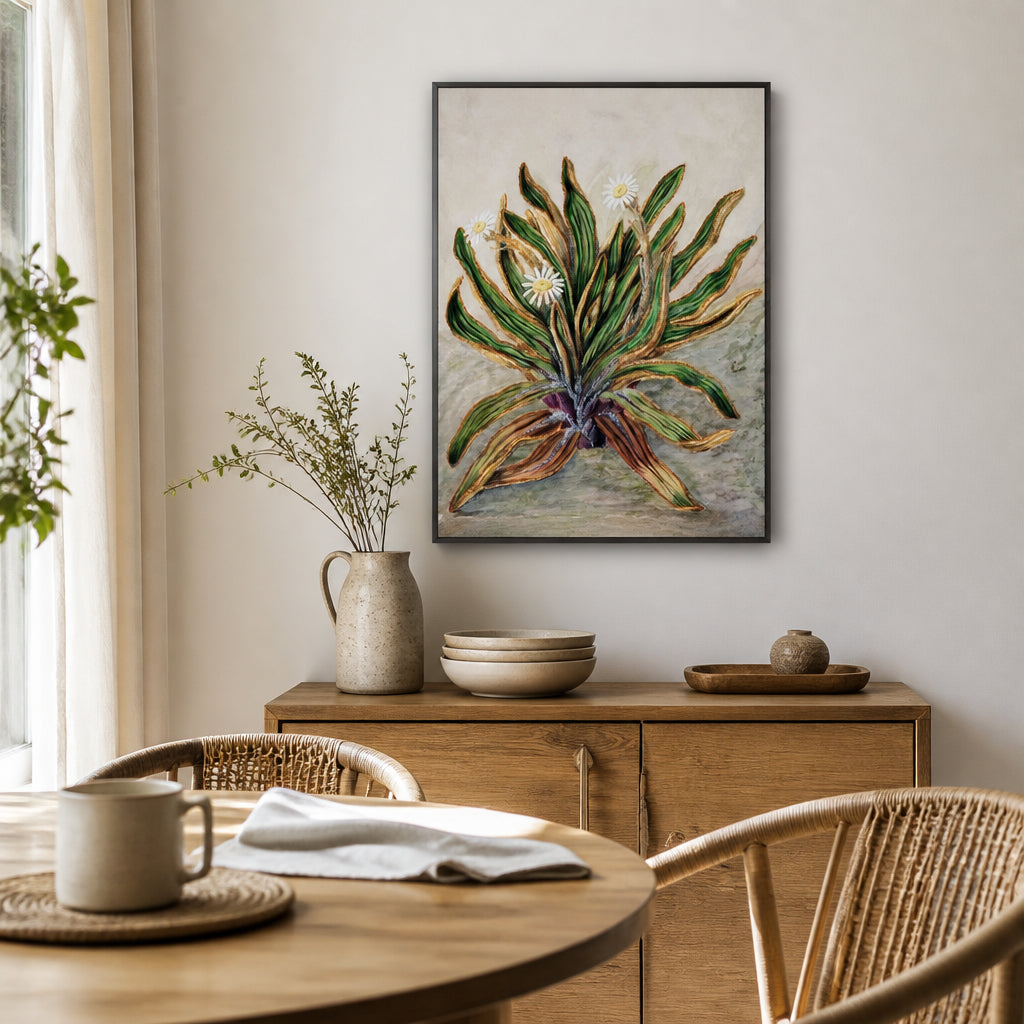 Room mockup featuring Mountain Daisy by Sarah Featon Art Print