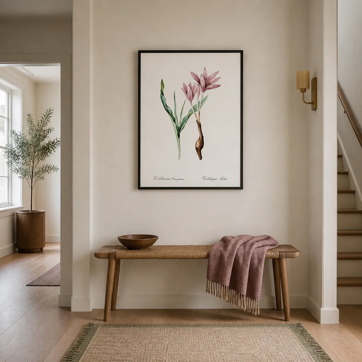 Room mockup featuring Autumn Crocus Illustration by Pierre-Joseph Redouté Art Print