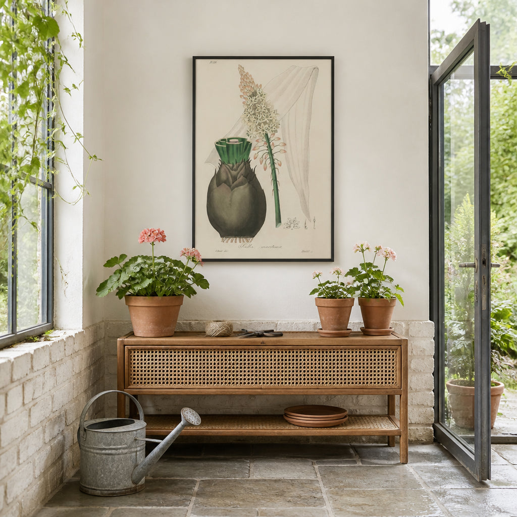 Room mockup featuring Squill Illustration by John Stephenson Art Print